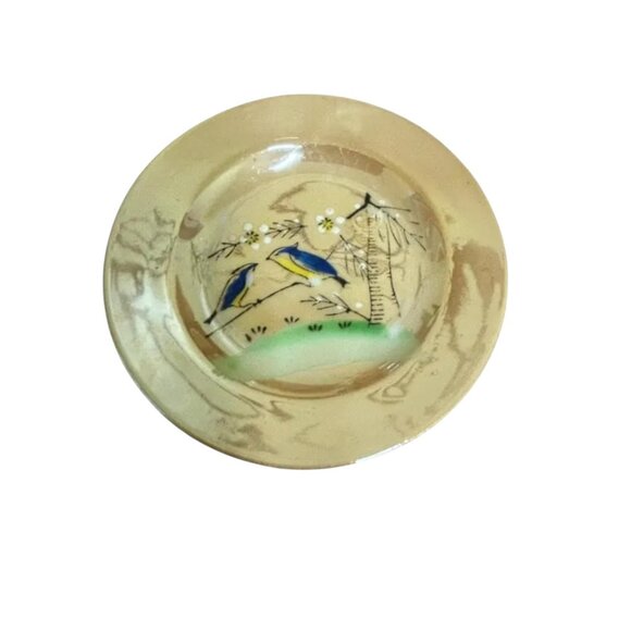 Vintage 1950s Peach Lustre Ware HP Bluebird Children's Dish Set - Picture 4 of 6